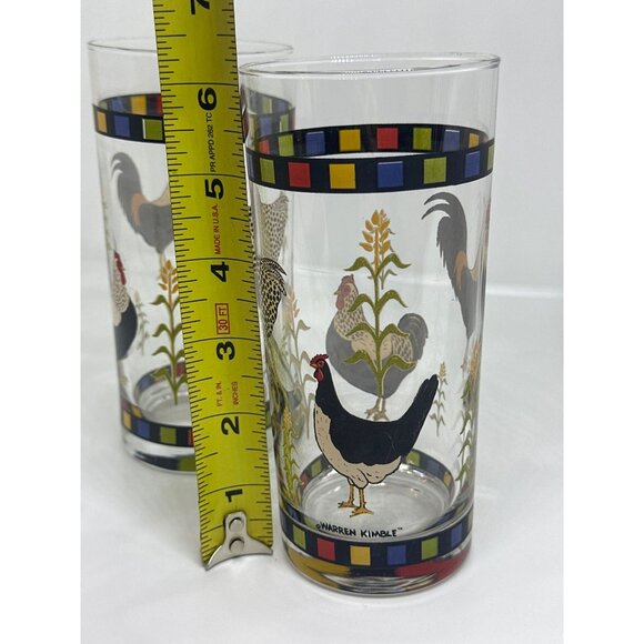 VTG Warren Kimble Country Quartet Rooster Tumblers Set of 2 | 14oz Farmhouse 6" - Picture 6 of 6